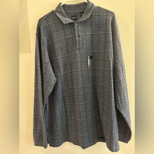 Arrow Men's Henley Polo Sweater L Pullover Henley Gray Check Plaid